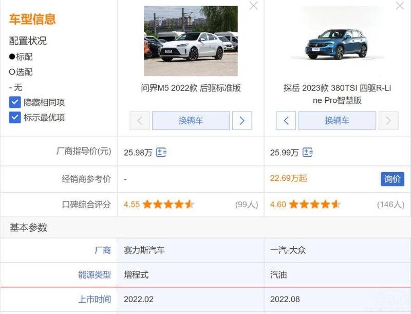 大众探岳对比问界M5：燃油对比新能源！